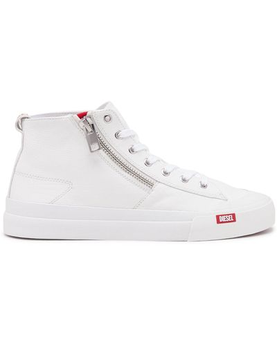 DIESEL S-athos Zip-high-top Sneakers In Premium Leather - White