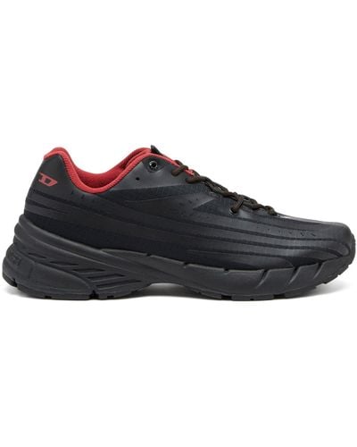 DIESEL D-airspeed Low-striped Trainers In Coated Ripstop - Black