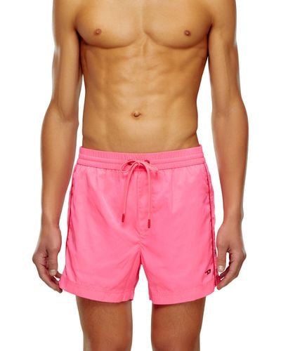 DIESEL Mid-length Swim Shorts With Piping - Pink