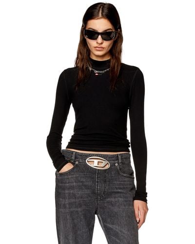 DIESEL Ribbed Top With Mock Neck - Black