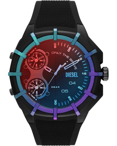 DIESEL Framed Three-hand Black Silicone Watch - Blue