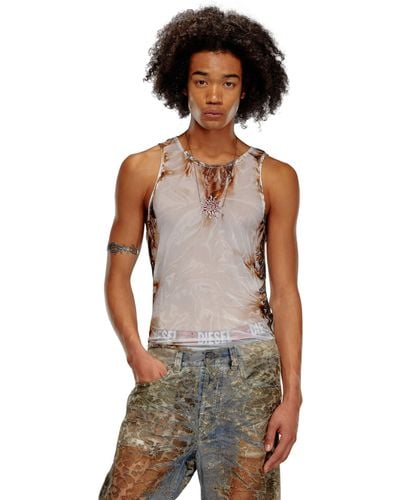 DIESEL Tulle Tank With Burning Plastic Print - Gray