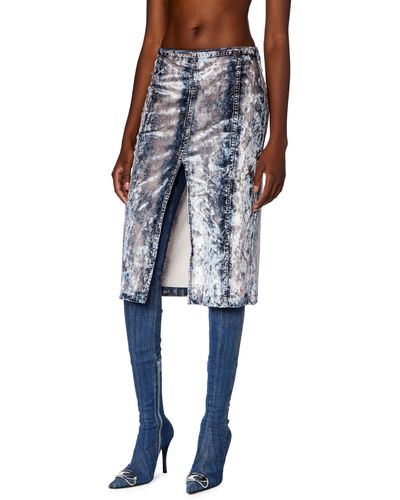 DIESEL Chenille Skirt With Trompe L'oeil Print - Blue