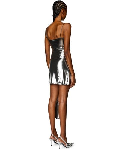 DIESEL Short Metallic Dress With Draped Panel - White
