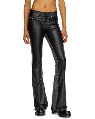DIESEL Bootcut Trousers In Leather And Denim - Black
