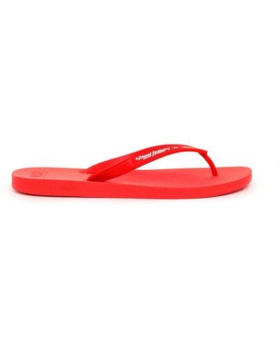 DIESEL Flip Flops With Logo Straps - Red