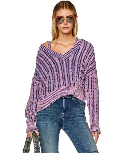 DIESEL Chunky Sweater In Two-tone Cotton - Purple