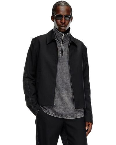 DIESEL Blouson Jacket In Wool Blend And Denim - Black