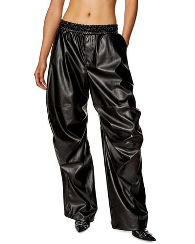 DIESEL Oversized Cargo Pants In Coated Fabric - Black