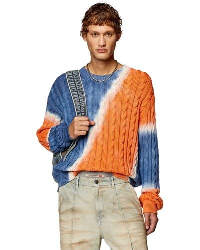 DIESEL Tie-dye Sweater In Cable-knit Cotton - Blue