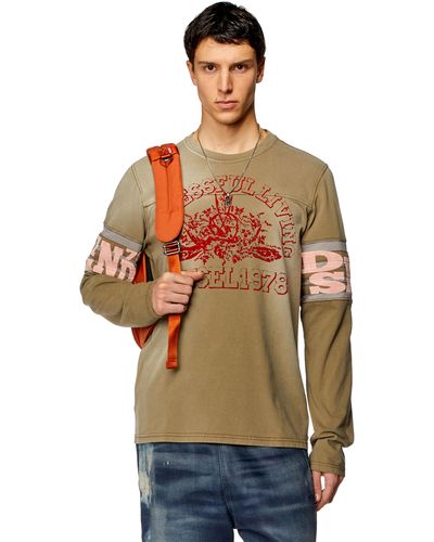 DIESEL Long-sleeve T-shirt With Flocked Logo - Brown