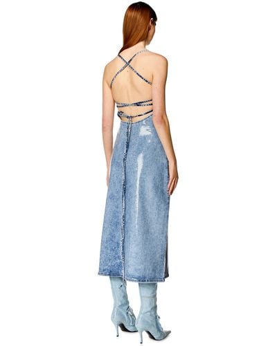 DIESEL Strappy Midi Dress In Sequin Denim - Blue