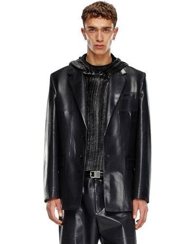DIESEL Pinstripe Blazer With Coated Front - Black