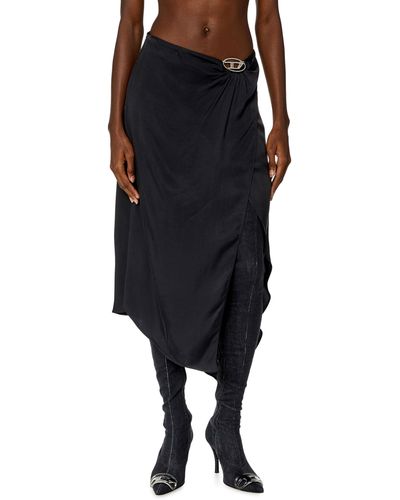 DIESEL Asymmetric Midi Skirt In Satin - Black