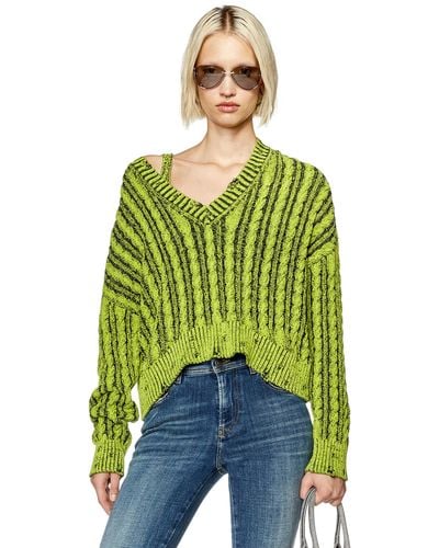 DIESEL Chunky Sweater In Two-tone Cotton - Green