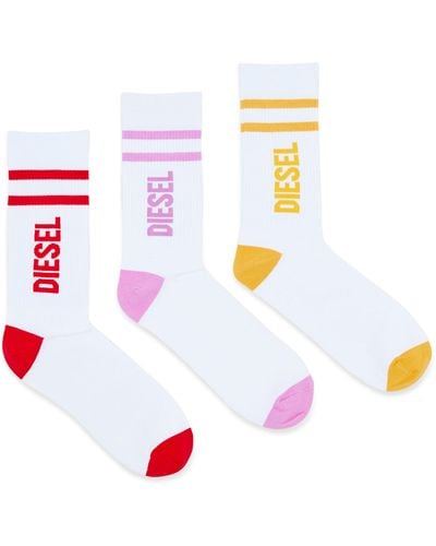 DIESEL Three-pack Of Coloured Logo Socks - White