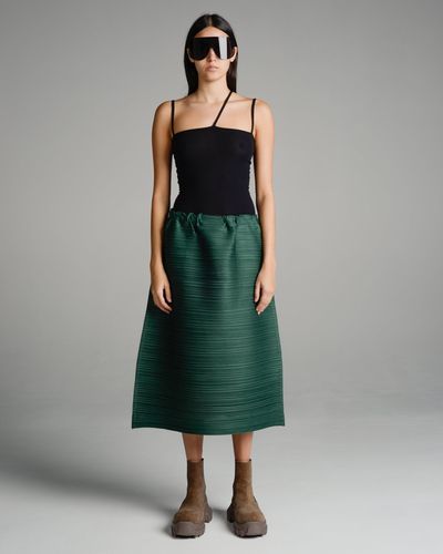 Pleats Please Issey Miyake Bounce Knit Skirt in Dark Green