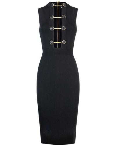 Elisabetta Franchi Viscose Midi Dress With Twin Buttons - Black