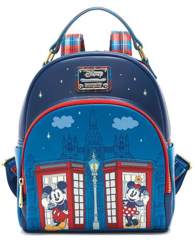 Disney Loungefly Mickey And Minnie London City Backpack - Blue