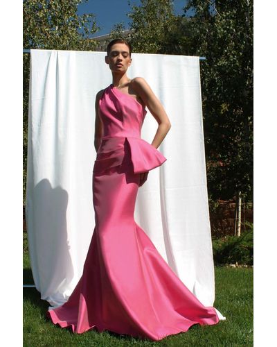 Edward Arsouni Structured One Shoulder Faille Mermaid Gown - Pink