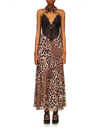 Rodarte Leopard Printed Silk Bias Slip Dress - Multicolor