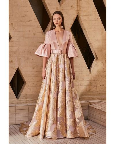 Tony Ward Jacquard Rose Gold Gown - Multicolor