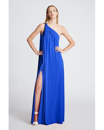 Halston Andra Gown In Stretch Jersey - Blue