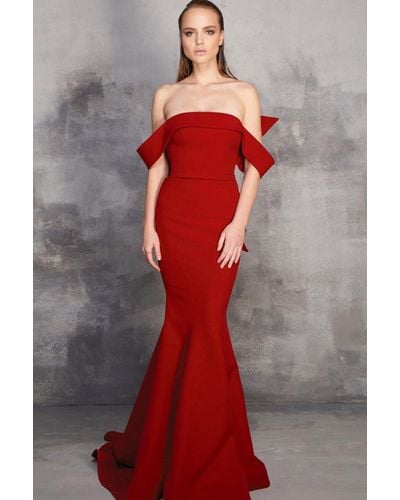Mnm Couture Off Shoulder Fitted Gown - Red