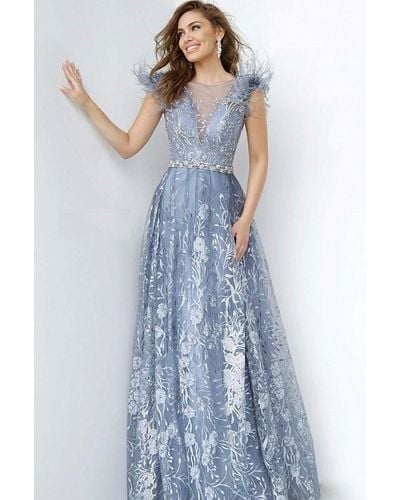 Jovani Maxi Embroideeed Evening Gown - Blue