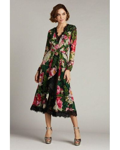 Tadashi Shoji Long Sleeve Floral Lace Twist Front Dress - Multicolor