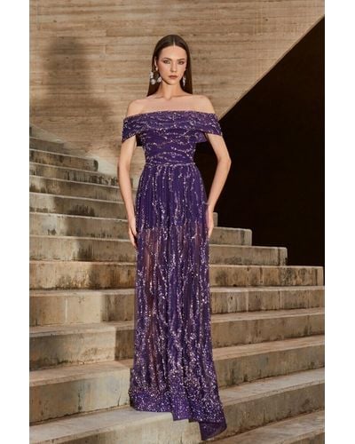 Tony Ward Off The Shoulder /purple Gown