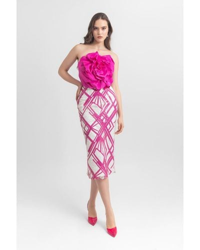 Gemy Maalouf Strapless-floral Sequin Pencil-cut Midi Dress - Pink