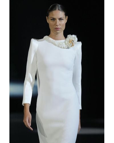 Isabel Sanchis Caposele-long Sleeve Structured Shoulder Gown - Multicolor