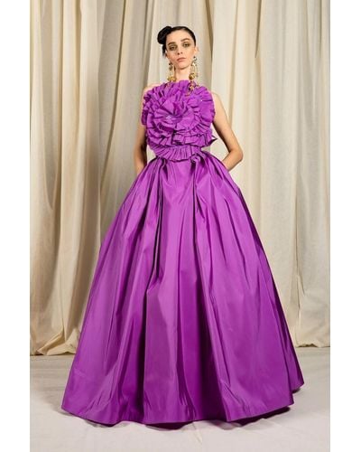 Naeem Khan Flower Silk Faille Top And Skirt - Purple