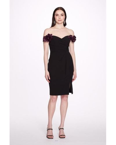 Marchesa Off Shoulder 3d Cocktail Dress - Black