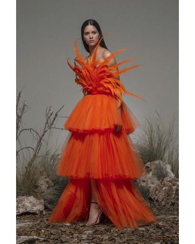 Isabel Sanchis Bonito Feathered-tiered Gown