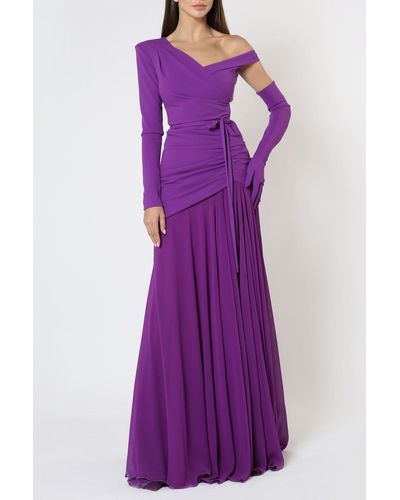 ZEENA ZAKI Scuba Crepe Chiffon Gown - Purple