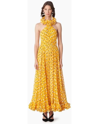 Carolina Herrera Halter Top Ruffled Dress - Yellow
