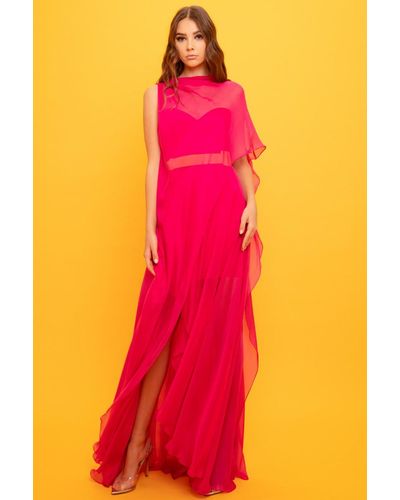 Gemy Maalouf One-shoulder- Mousseline Long Dress - Pink