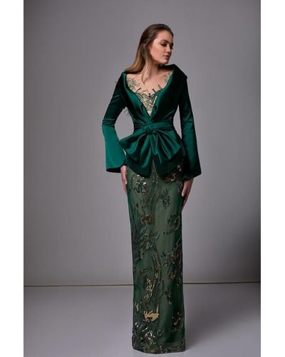 Edward Arsouni Embroidered Lace With Satin Blazer Gown - Multicolor