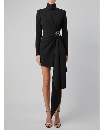 Elie Saab Drape-detail Long-sleeve Dress - Black