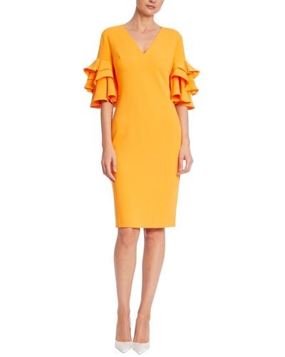Badgley Mischka Tangerine Tiered Sleeve Dress - Orange