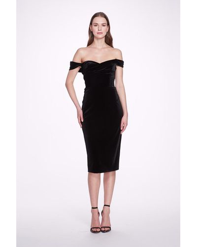 Marchesa Stretch Velvet Off Shoulder Dress - Black