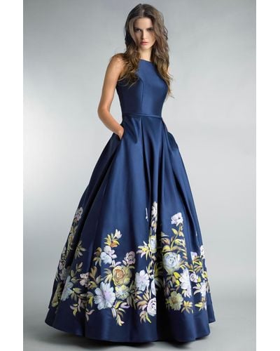 Basix Black Label Hand Painted Floral Ball Gown - Blue