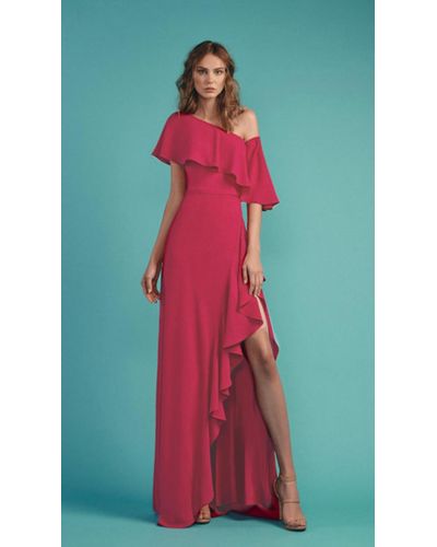 Gemy Maalouf Ruffled Off Shoulder Pink Gown - Multicolor
