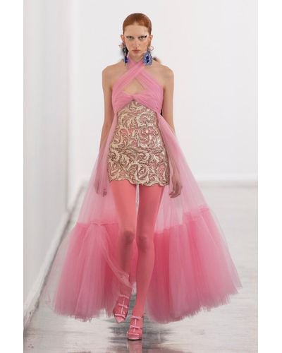 Giambattista Valli Golden-macramé Gown - Pink