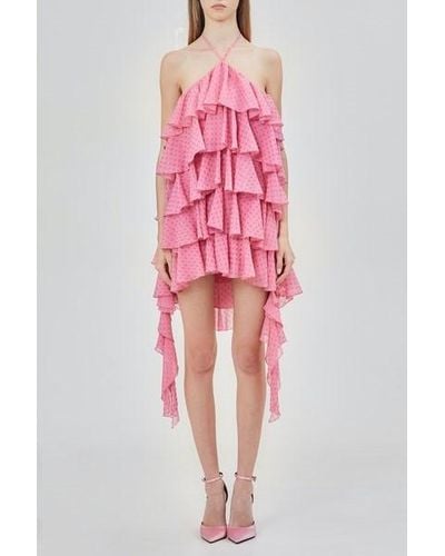 Blumarine Halter Neck Ruffled Mini Dress - Pink