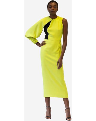Bibhu Mohapatra Asymmetrical Wing Sleeve Crepe Dress - Yellow