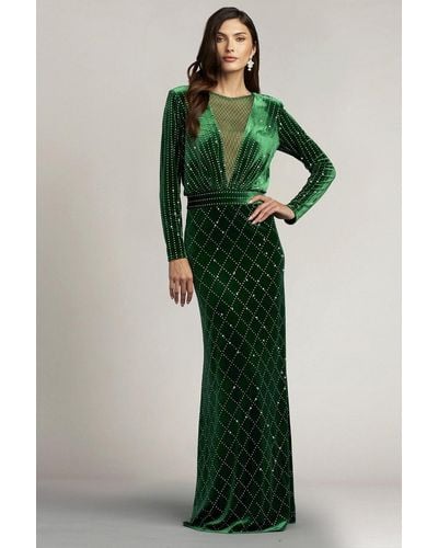 Tadashi Shoji Avi Crystal-embellished Velvet Gown - Green