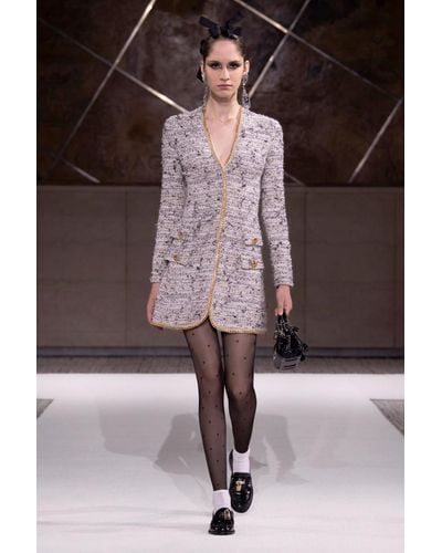 Giambattista Valli Long Sleeve Tweed Mini Dress - Brown